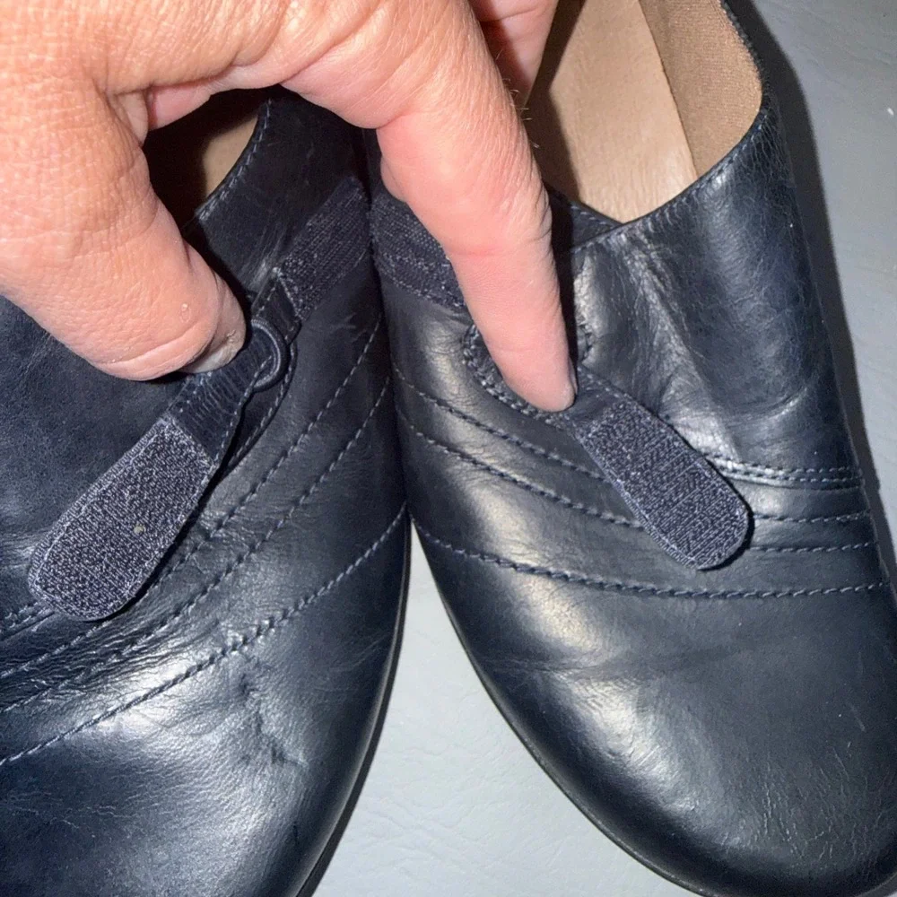 Dansko Black Leather Pleated Slip On Loafers‎ Velcro Closure Wedge Shoes 39